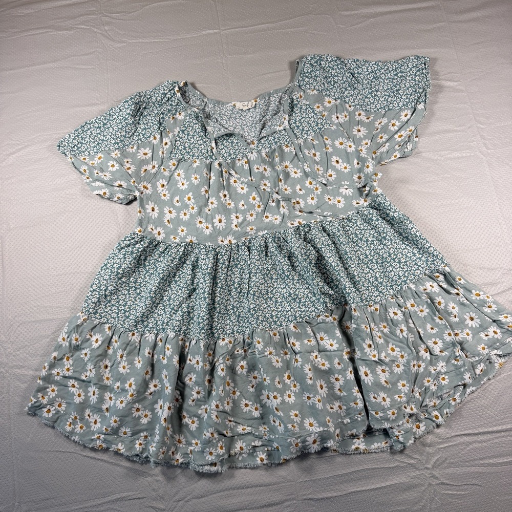 Easel Los Angeles Women's Sz Large Cottage Core Blue Floral Mini Dress Baby Doll